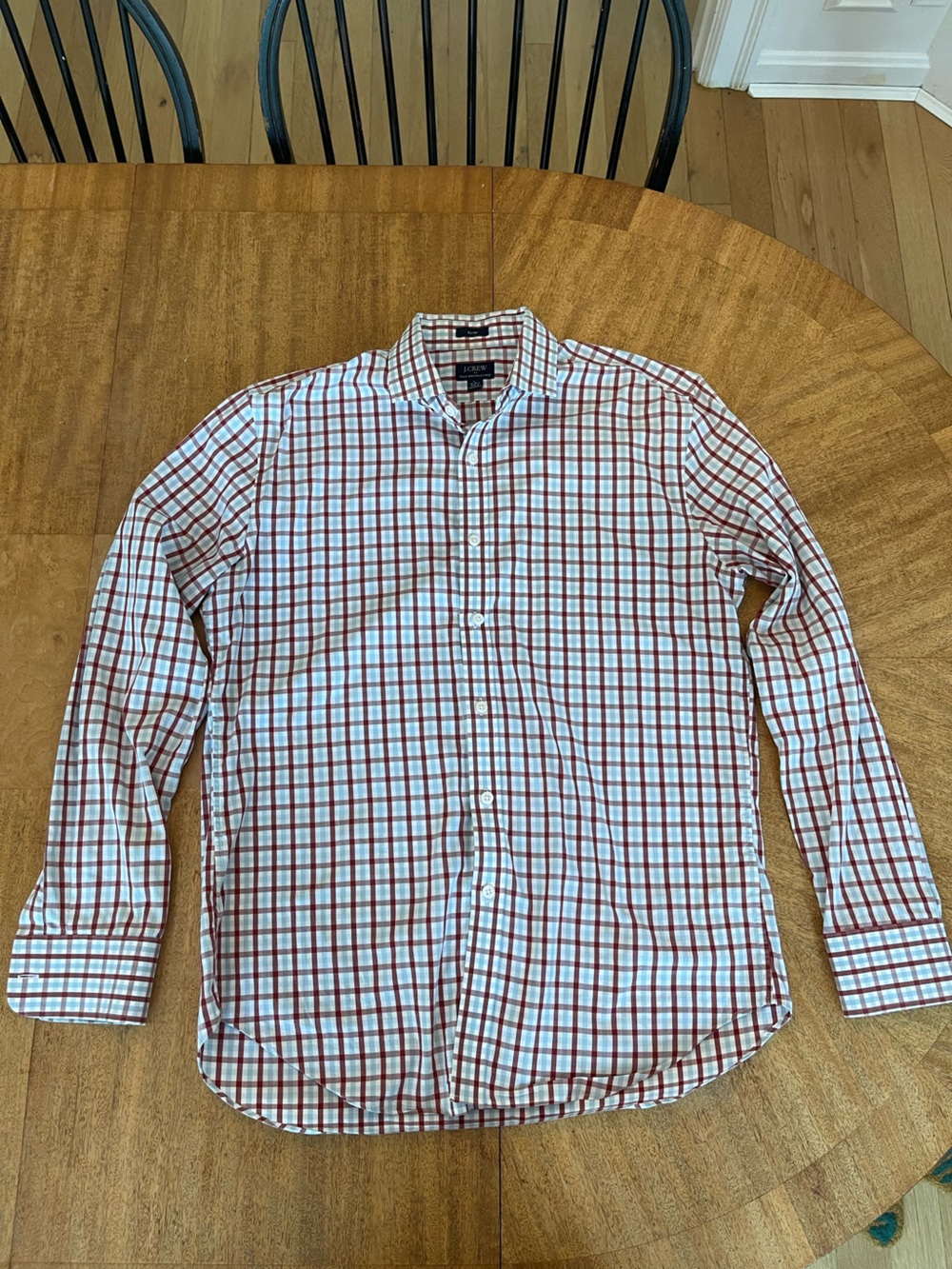 J. Crew White and Red Plaid Button-Down Shirt Men’s L slim flex wrinkle free